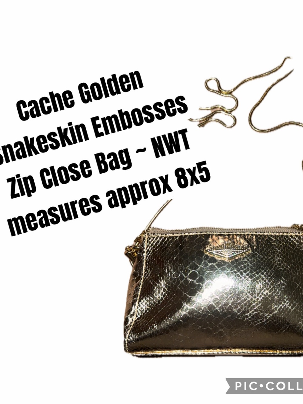 Cache Metallic Gold Snakeskin Embossed Crossbody Clutch